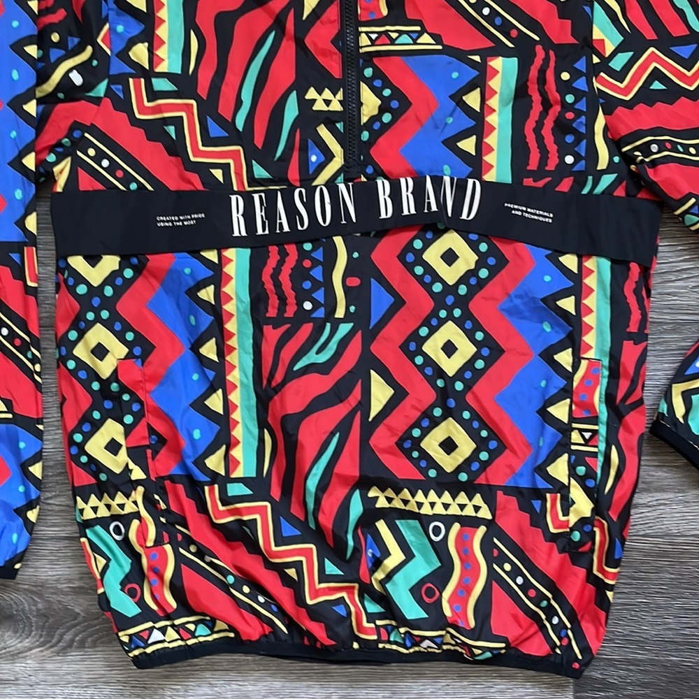 Reason the Label | Unity Red 1980s Maximalist Print Hooded Windbreaker 1/4 Zip - Picture 2 of 12